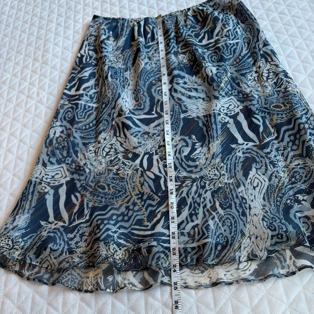 VTG Chadwick’s Silk A-Line Skirt Sz 12 Blue Gold Metallic Abstract Art To Wear - Picture 14 of 14